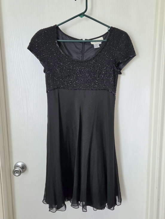 Cache Dresses & Skirts - Vintage Little Black Dress - Beaded Bodice, Empire Waist, Flowing Silk Skirt